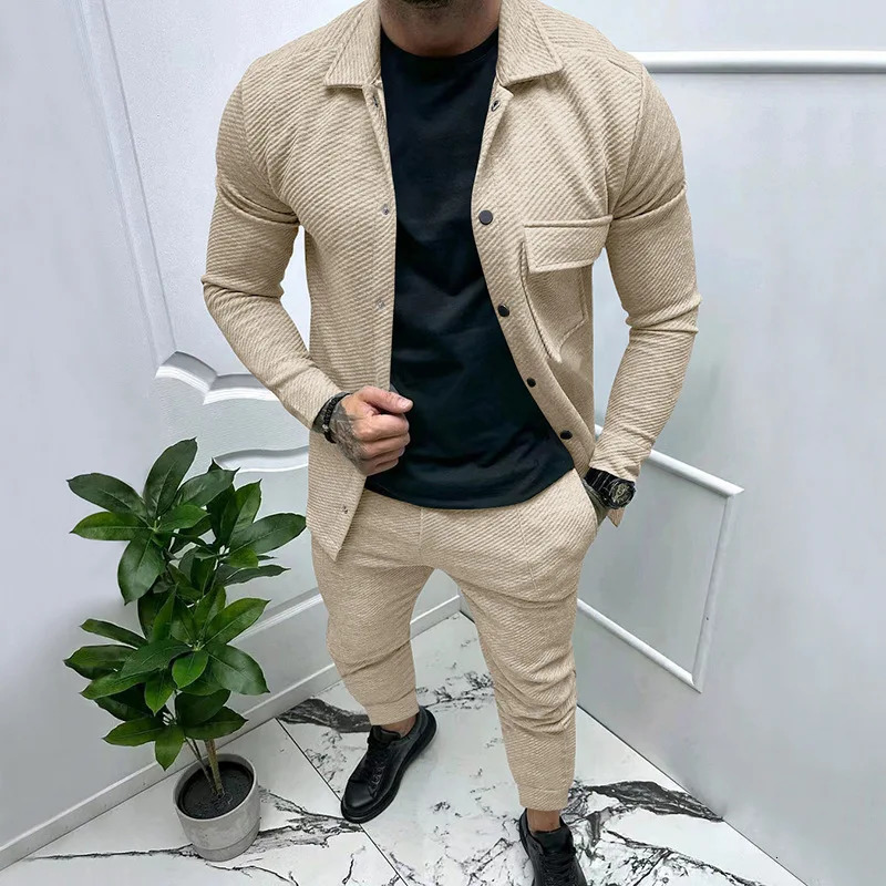 Autumn and Winter Mens Set Daily Leisure Outdoor Solid Color Fashion Set 260227