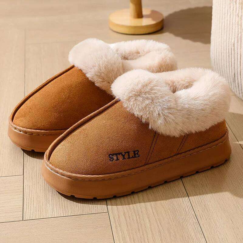 LItfun Winter Fluffy Fuzzy Indoor House Shoes Comfort Casual Women Snow Platform Cotton Boots