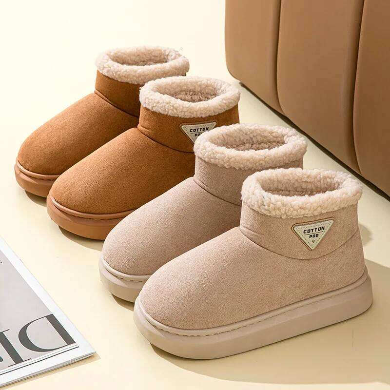 Litfun Women Winter Furry Snow Outdoor Warm Fuzzy Lined Boots Non-slip Comfort House Cotton Soft Plush Shoes