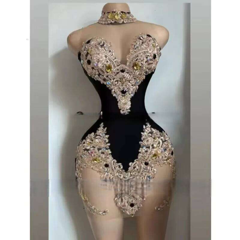 Crystal Applique Black Cocktail Dresses Customized African Women Mini Birthday Dress Homecoming Gowns Party Gown