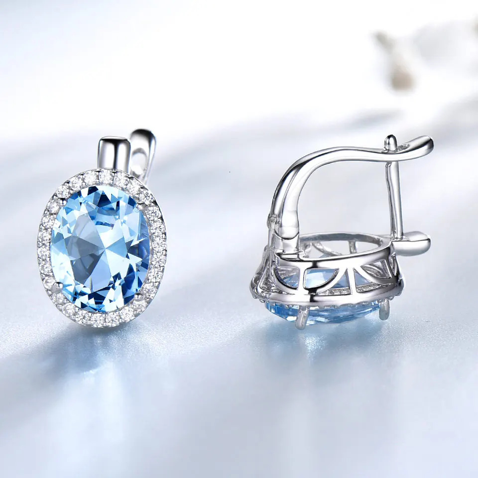 UMCHO Classic Oval Created Sky Blue Topaz Clip Earrings Solid 925 Sterling Silver Earrings For Women Wedding Gift Fine Jewelry 260303