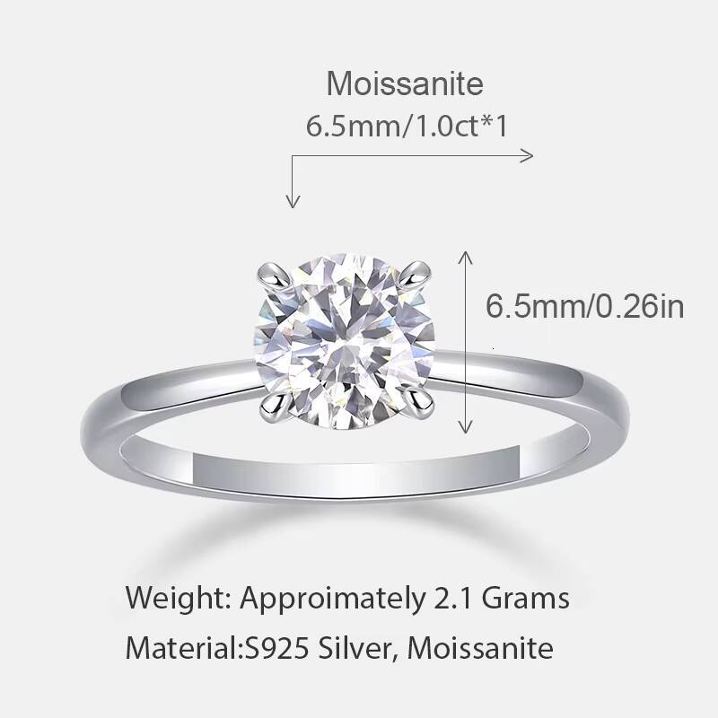 Moissanite S925 Silver 1ct Four Prong Design Brilliant Stone Elegant Fine Jewelry Engagement Style Statement Ring