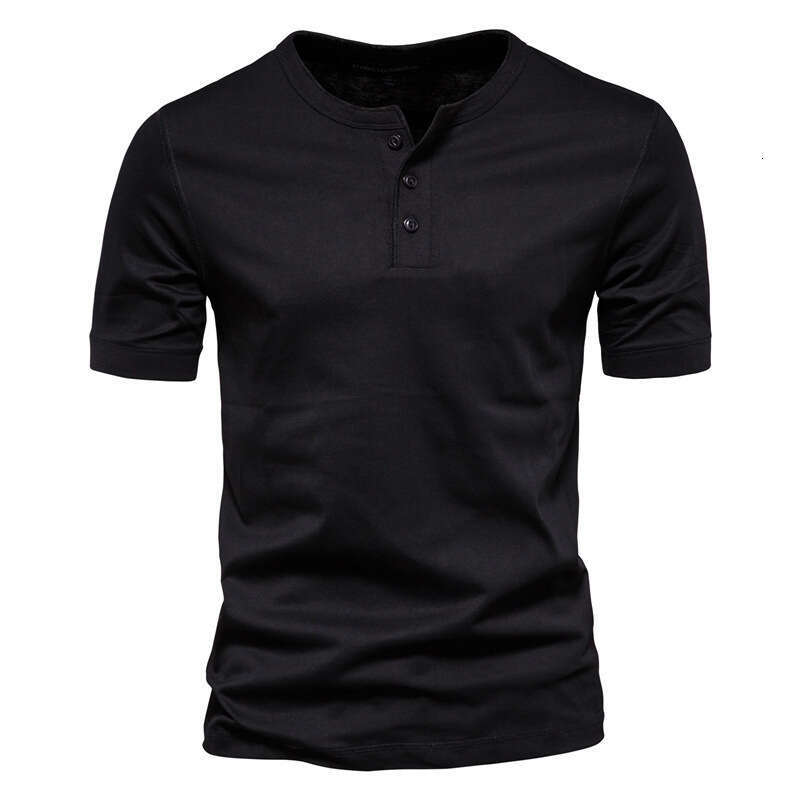 Amazon cross-border men's clothing T-shirt, Henley shirt, European and American slim-fit buttoned round-neck solid color casual sports short-slee