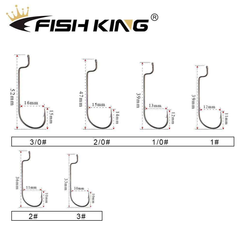 FISH KING Barbed Carp Fishing Hook Carbon Steel Crank Offset Fishhook for Soft Worm Lure Bass 6Pcs/Pack 3/0 #-3 # S260305