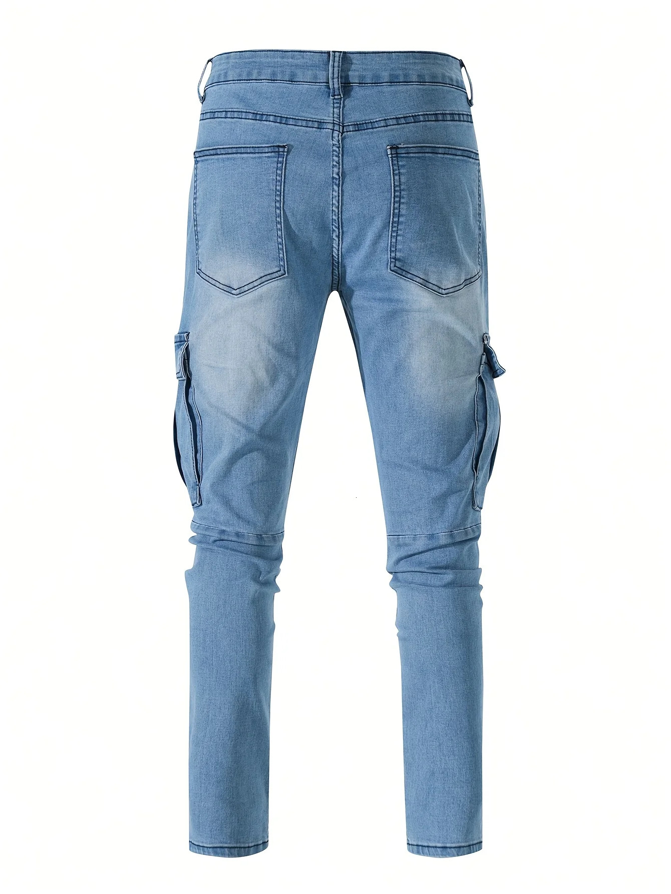 Mens jeans with side pockets casual denim straight striped mens multi pocket pencil pants 260228