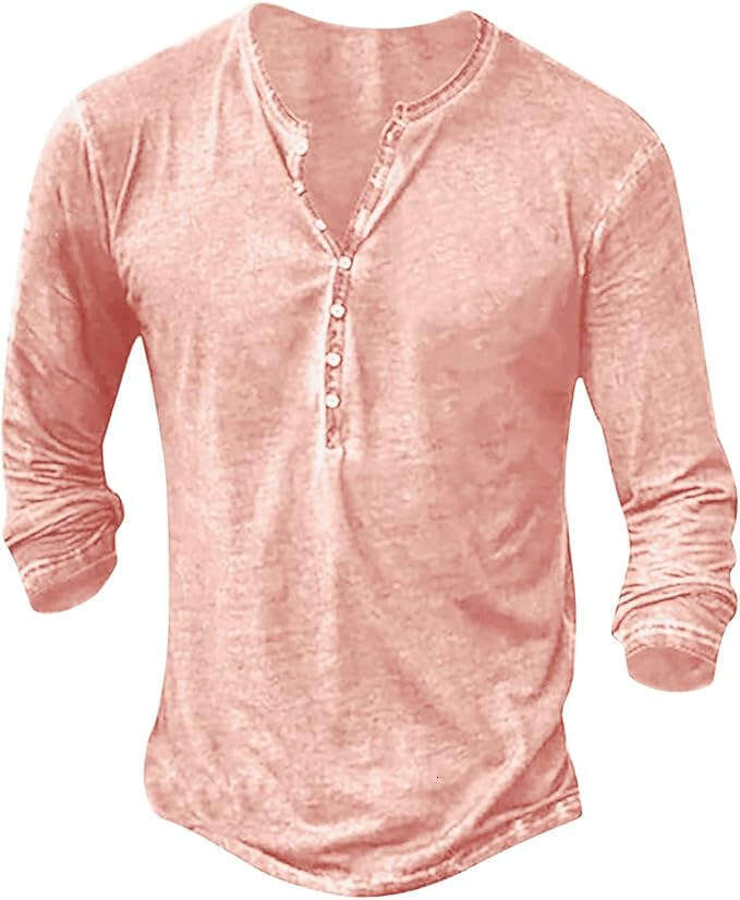 Cross-border European and American foreign trade retro button long-sleeve with 3D digital printing, men's solid color versatile T-shirt
