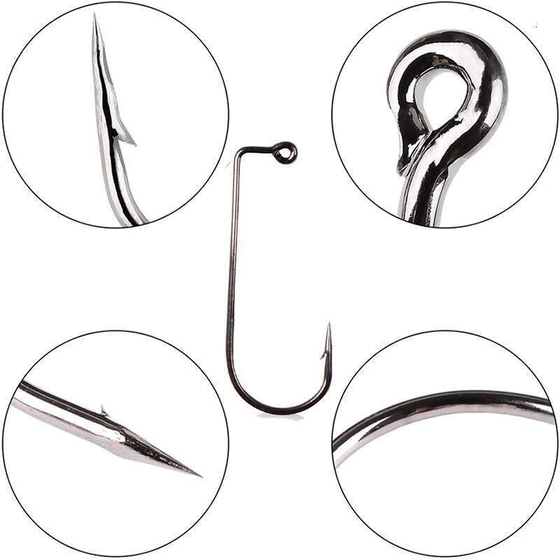 50pcs High Carbon Steel Fishhook Black 90 Degree Aberdeen Offset Jig Fly Tying Strong Wire Fishing Hooks Sea Ocean Accessories S260305