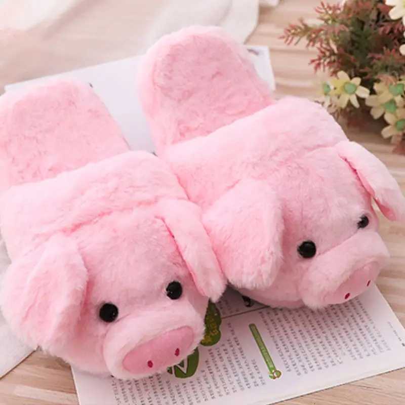 Women Winter Pink Pig Animal Cartoon Plush Slippers Non-Slip Furry Shoes S260305