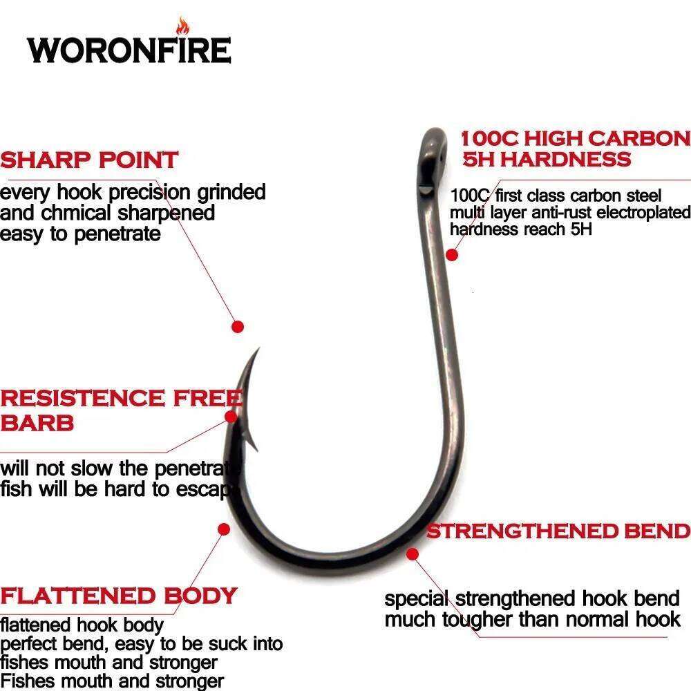 50pcs/Lots Carp Fishing High Carbon Steel Sharp 1/2/3/4/5/6/7/8/9/10/11/12 Barbed Offset Hook Wholesale Japan S260305