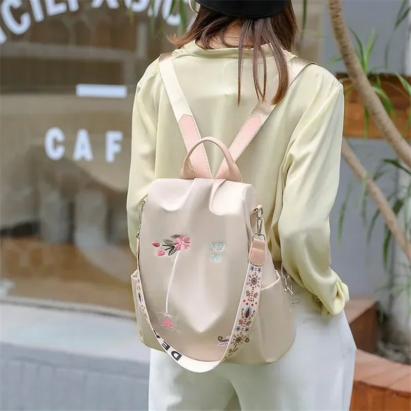 Waterproof Oxford Embroidery Women Backpack Fashion Anti-theft Large Capacity Female Travel Casual Backpacks School Laptop Bag260228