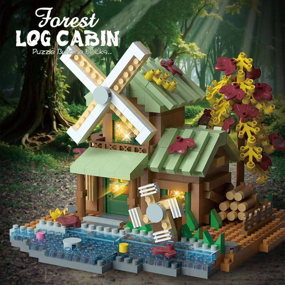Creative street view model building blocks forest puzzle windmill tree house decoration toys Z260305