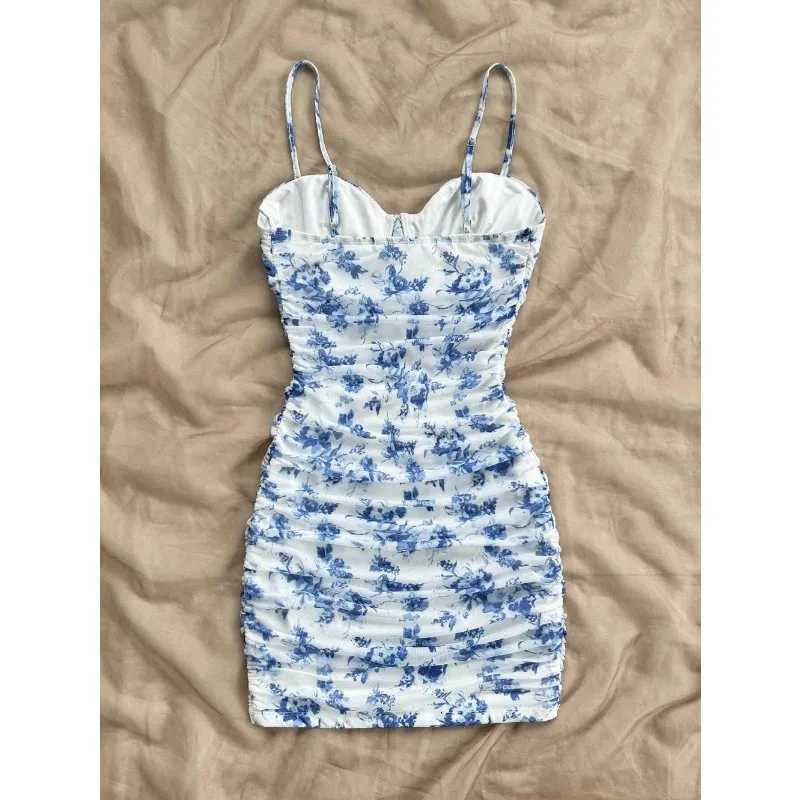 French Floral Slip Dress for Women Spring Summer Fashion Sexy Temperament Backless Mini Dresses Vacation Style Sling Beach Skirt X260306