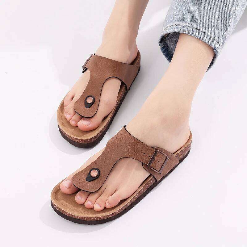 LItfun 2024 New Women Beach Breathable Non-Slips Flip Flops Fashion Cork Slippers With Arch Support Female House Sandals