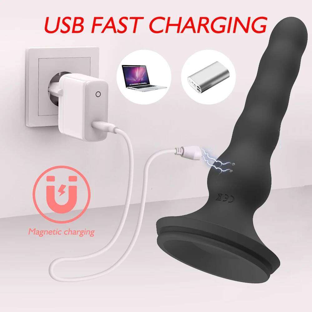 Wiggle Anal for Men 10 Modes Vibrate Clitoral Stimulator Butt Plug with Powerful Suction Cup Remote Control Sex Product Toy W260305