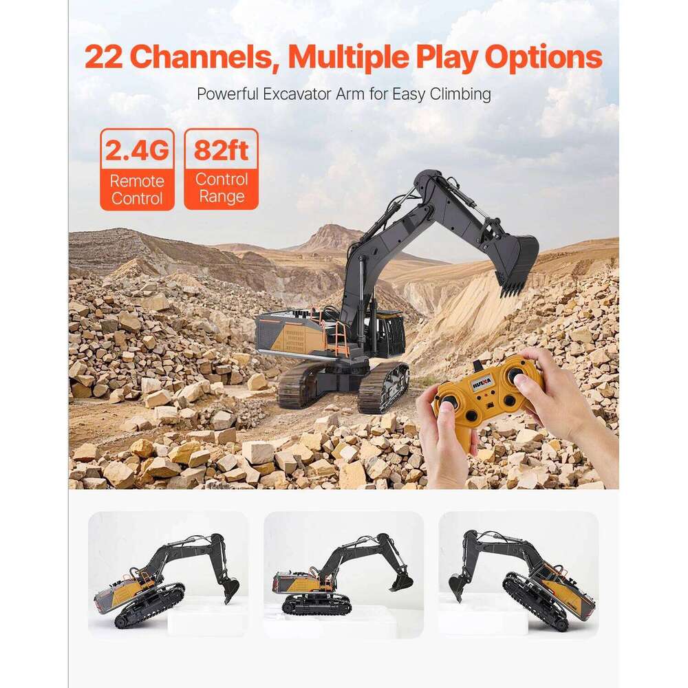 VEVOR 1:14 RC Excavator Toy 22 Channel Remote Control Digger with Shovel & Sounds Construction Vehicles for Kids Birthday Gifts C260305