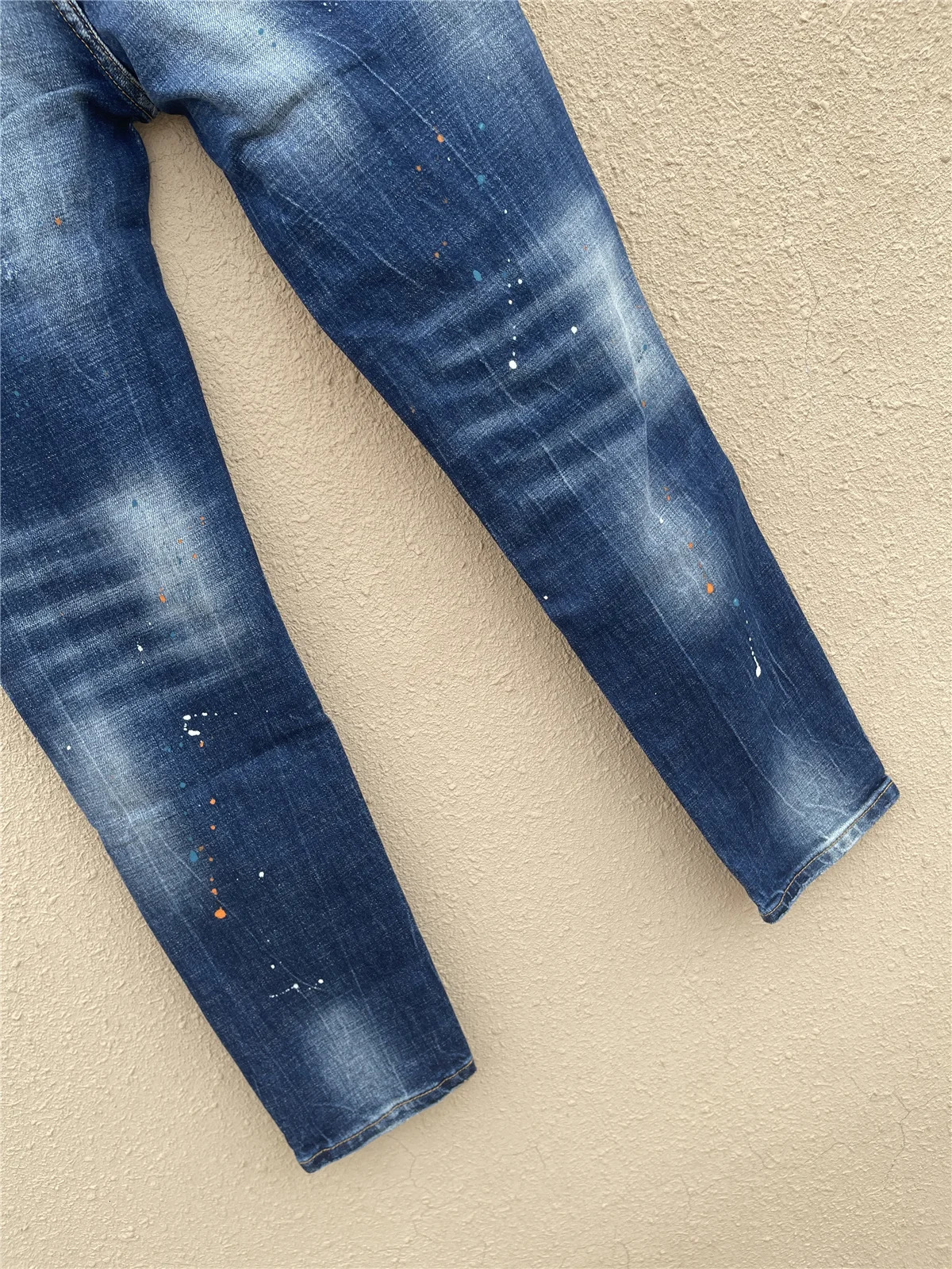 2025 fashion mens washed worn microelastic paint splash ink slimfit feet blue jeans men 260228