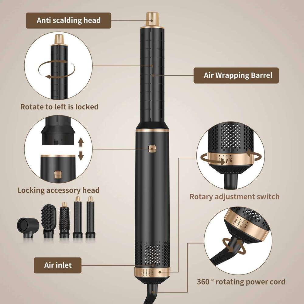 5 in 1 Electric Negative Ion Straightener Comb Curling Iron Detachable Multifunctional Heating Brush Hair Dryer 26Y0306