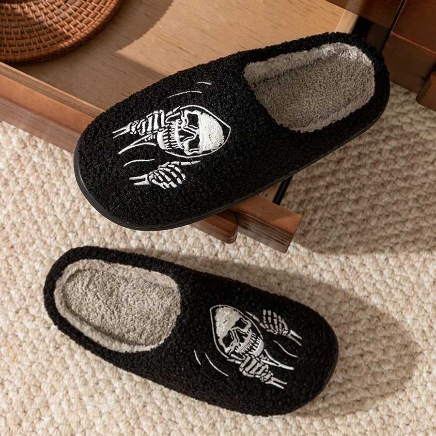 Halloween Funny Skull Face Womens Slippers Indoor Soft Good Breathable Comfortable Slipper Couple Fashion Winter Cotton Shoes S260305