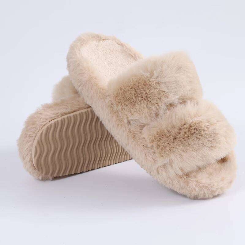 Litfun Winter Furry Women's Flat Slip On Indoor Fashion Cotton Slides Plush Lining Warm Comfy Slippers For Women
