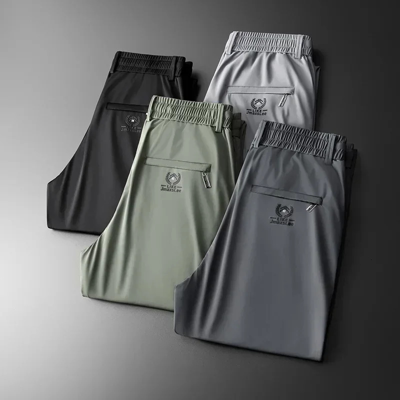 Summer Soft Ice Silk Fabric Mens Thin Casual Pants Korean-style Fashion Straight High Stretch Trousers Male 260306