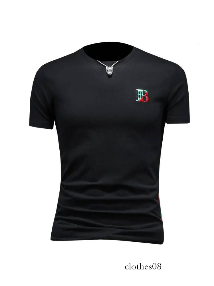 Silk-Matte Cotton ort-Sve T-irt Men's Summer New Sle Slim Fit Embroidered Letter f Sve Breathable Modern round...