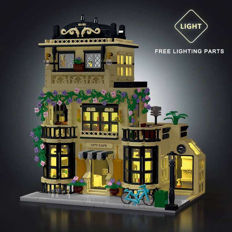 1443-1489pcs Creative City Cafe Light Streetview Building Blocks Bricks Model Sets MOC Modular Architecture Boys Toys Kids Gifts Z260306