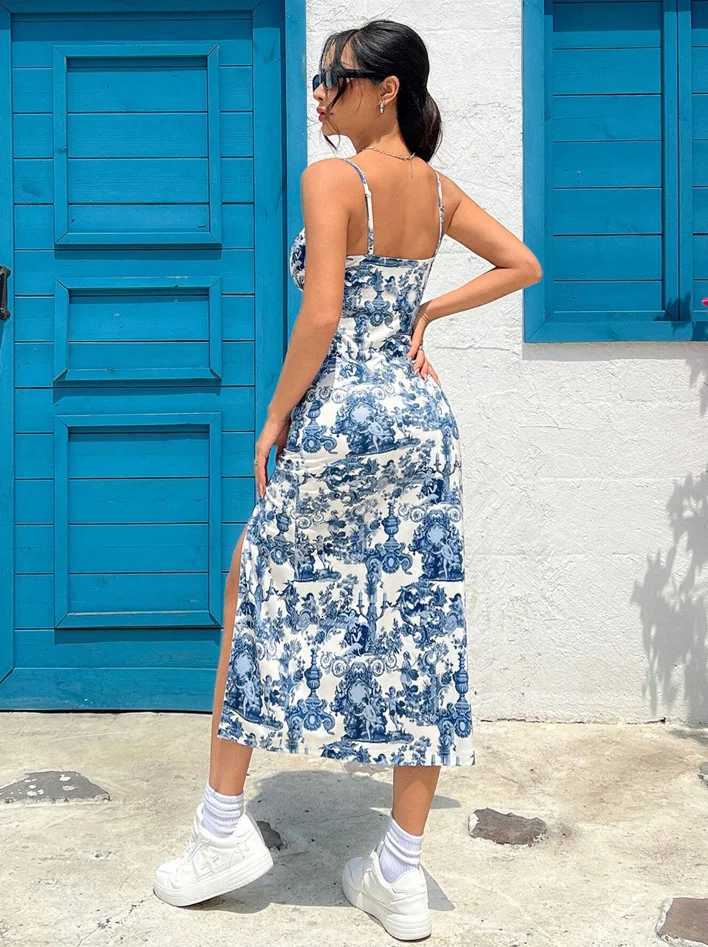 Fall 2025 Long Dress Strapless Wrap Chest High Slit Daisy Leopard Print Wrap around Skirt Maxi Dress X260306