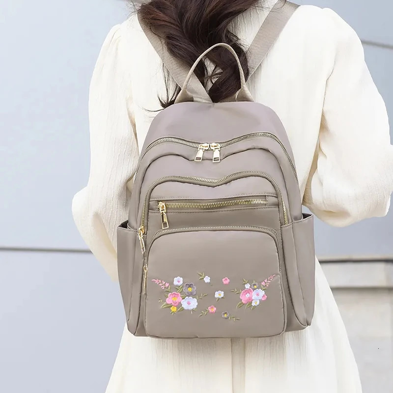 Womens fashion Oxford cloth double shoulder bag with embroidery and adjustable crossbody strap260228