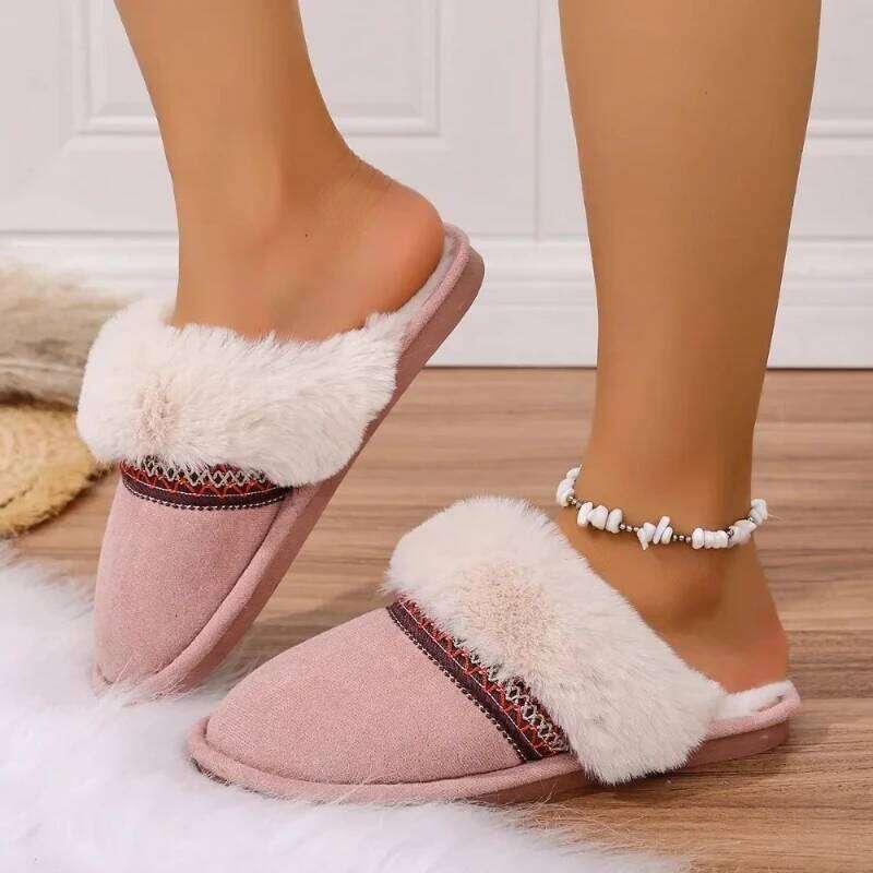 Winter 2025 new warm for women fluffy suede home slippers comfortable indoor anti slip outdoor cotton shoes