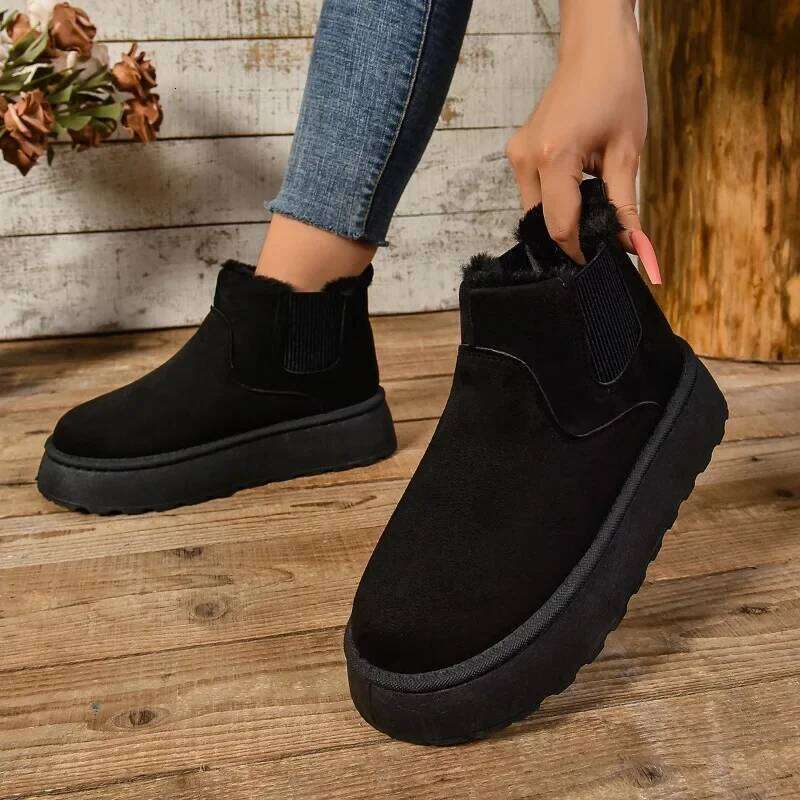 Winter Women Short Plush Warm Snow Casual New Suede Fur Chelsea Ankle Boots Flats Platform Ladies Shoes Botas