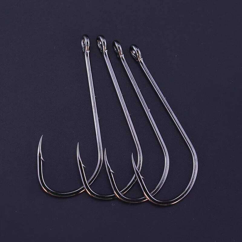 50pcs/lot hooks long shank anti-rust high carbon steel double bait keeper barbs fishhooks for fresh&saltwater fishing Y260305