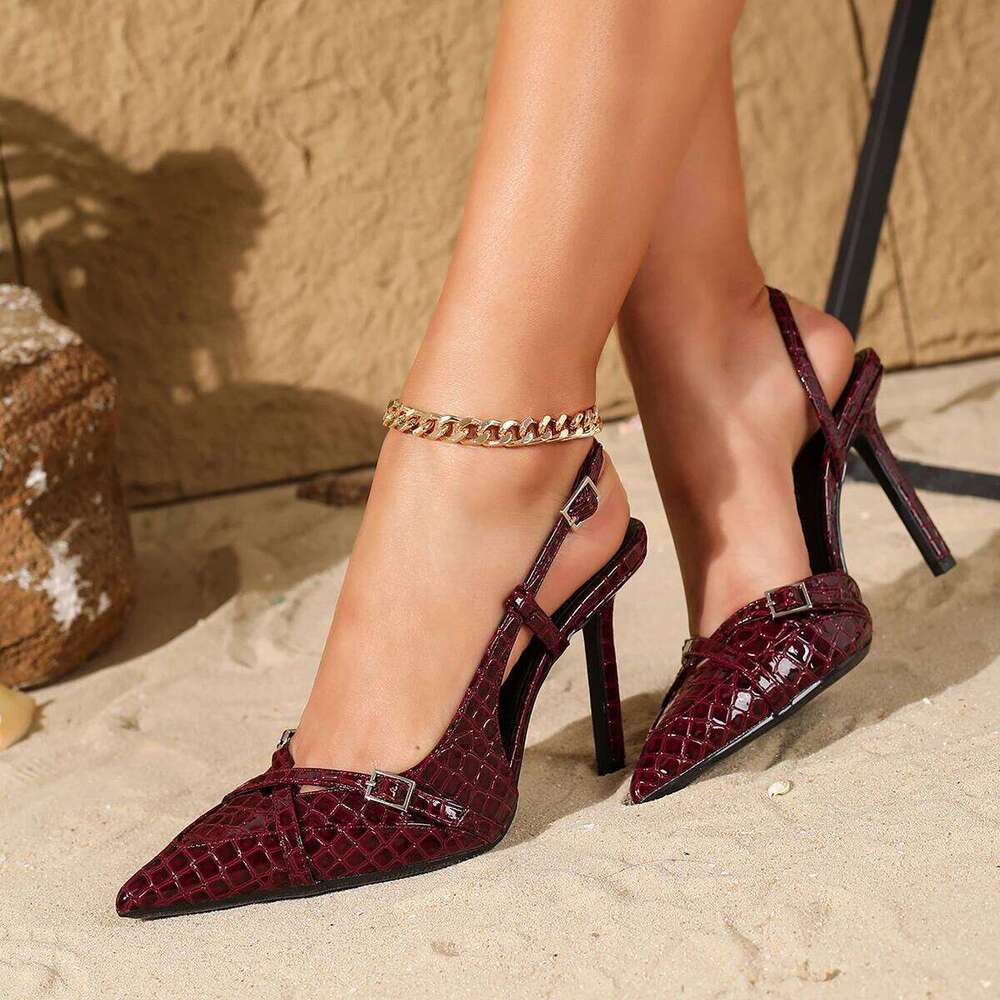 Elegant fashionable women's crystal patent leather pointed-toe high heels, comfortable and versatile slim stiletto pumps