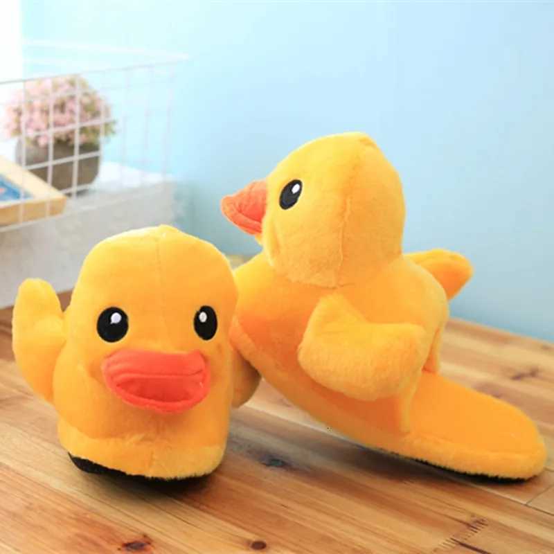 Autumn Winter Cartoon Yellow Duck Fuzzy Slippers Cute Plush Doll Home Bedroom Slides Warm Ankle Wrap Cotton Shoes Indoor Female S260305