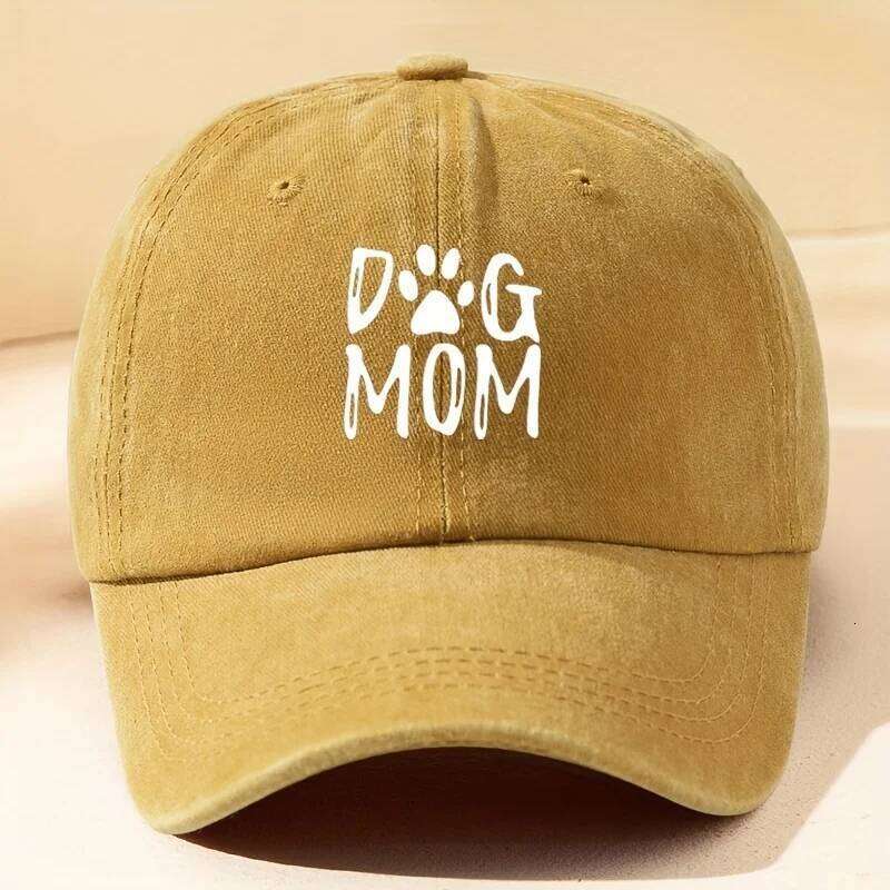 Classic washed retro dog mom printed baseball cap, outdoor casual sports sun hat, adjustable soft top duckbill cap Y260304