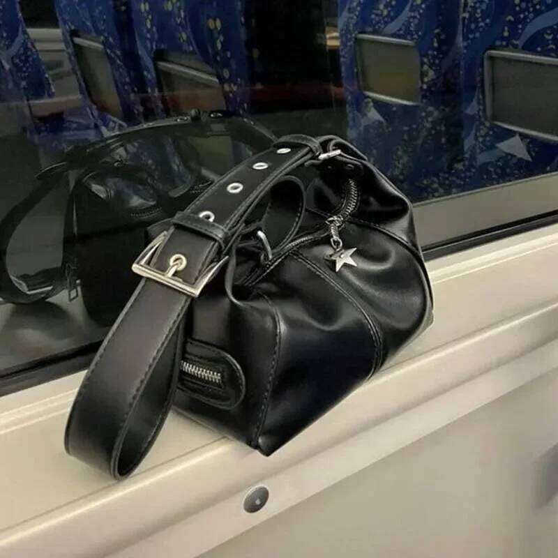 Y2k Korean Gothic Star Girl Black Handbag Harajuku Aesthetic Vintage Shoulder Crossbody Bag Trendy Women Messenger Tote Bags