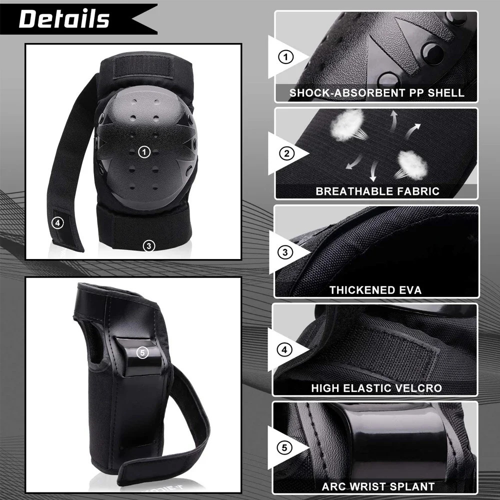 KidsAdults Knee Elbow Pads Wrist Guards Protective Gear Set for Roller Skates Cycling BMX Skateboard Scooter Riding Sports 260228