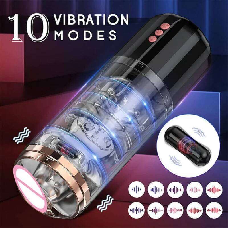 Electric Rotating Aircraft Cup Self-Stimulator for Men with Stretching 10-Vibration Modes Sexual Health And Pleasure Adult Toy W260305