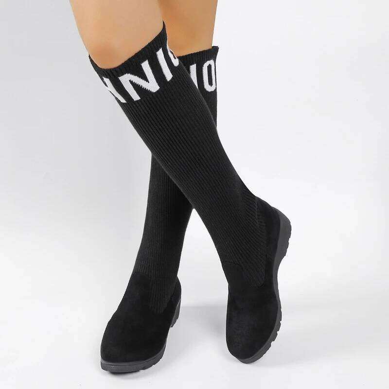 2025 Autumn New Women's Knitted Long Elastic Knee Fashion Letter Printed Socks Boots