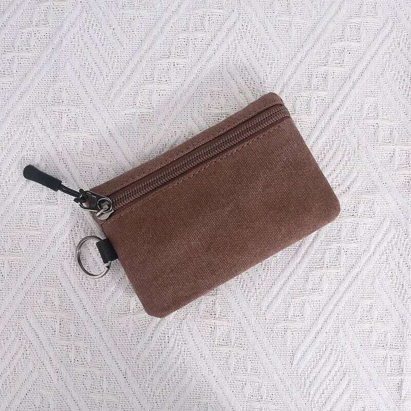 Canvas Mini Wallet Solid Color Zipper Key Bag Money Pocket Purse Women Men Small Card Holder Change Coin Purses C260304