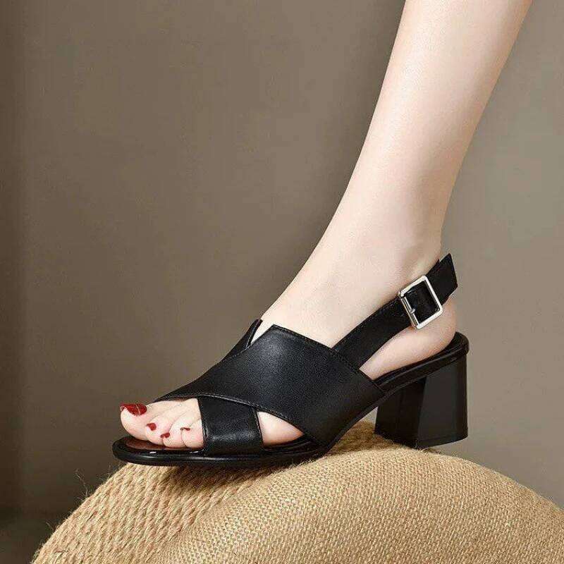 Chunky Platform Roman Heels 2026 New Women's Open Toe Block Heel Sandals | Ankle Strap Faux Leather Party Shoes