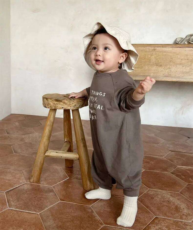 Autumn New Baby Boy Letter Print Romper Newborn Toddler Girl Long Sleeve Casual Jumpsuit Cotton Infant Loose Clothes 0-24M Z260306