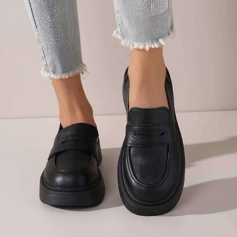 2025 Autumn & Winter New Women's Shoes, Retro British Style Thick-Soled, Comfortable Casual Office Shoes