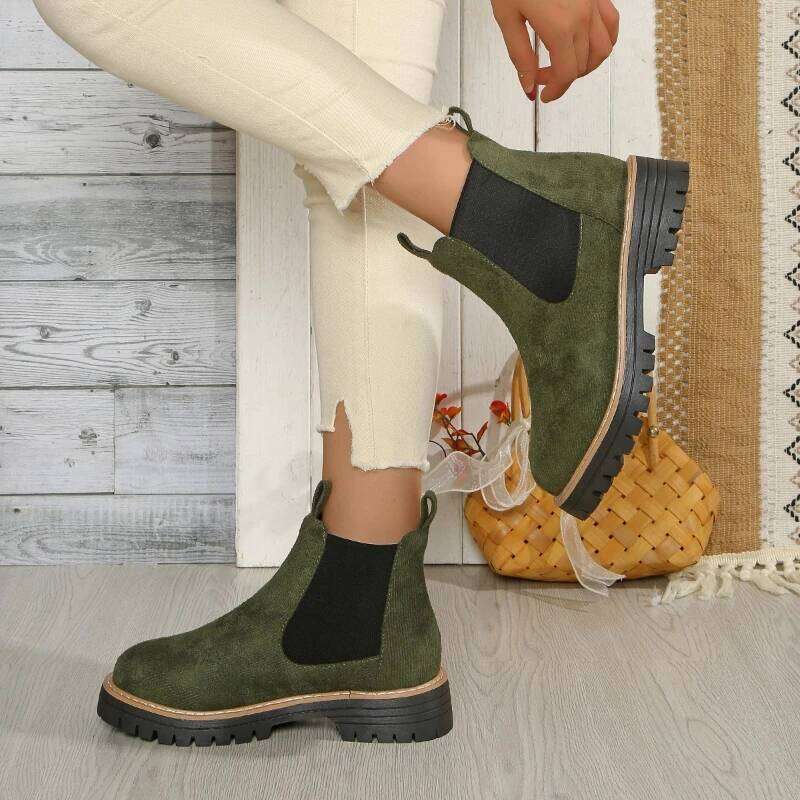 2025 Winter New Suede Round Head Women's Short Thick Bottom Casual Square Heel Fashion Boots