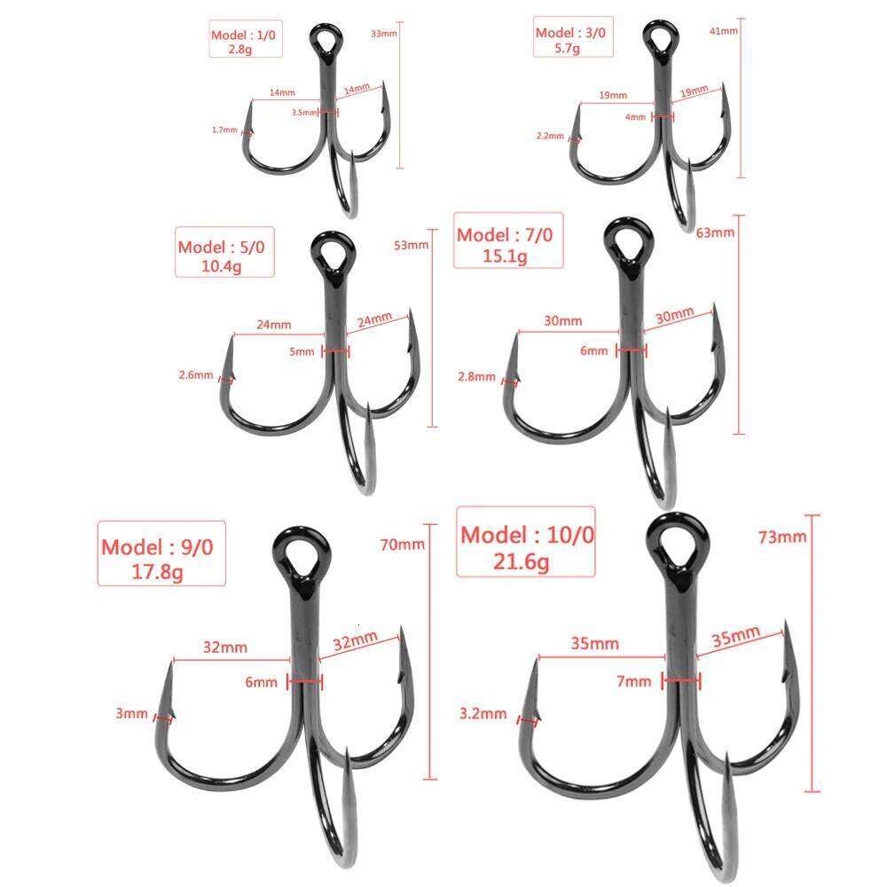 Huge Treble Hooks 4X Strong 1#-10/0# Fishhook Super Sharp Barbed Carbon Steel Anchor Tackle Round Bend Angle for Big Fish Hook S260305