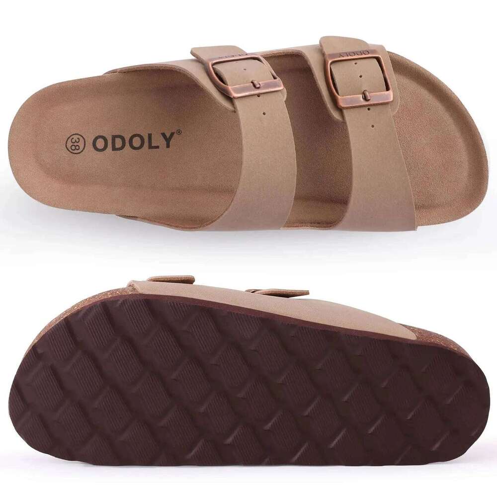 Litfun Fashion Double Buckle Clogs Slippers For Women New Suede Flat Mules With Arch Support Unisex Outdoor Cork Beach Sandals