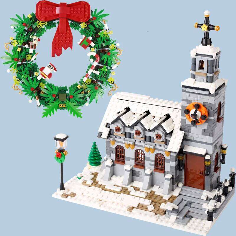 MOC Winter City Street Snow House Building Blocks Christmas Tree Wreath Church Figures Scene Assemble Model Bricks Kid Toy Gift Z260305