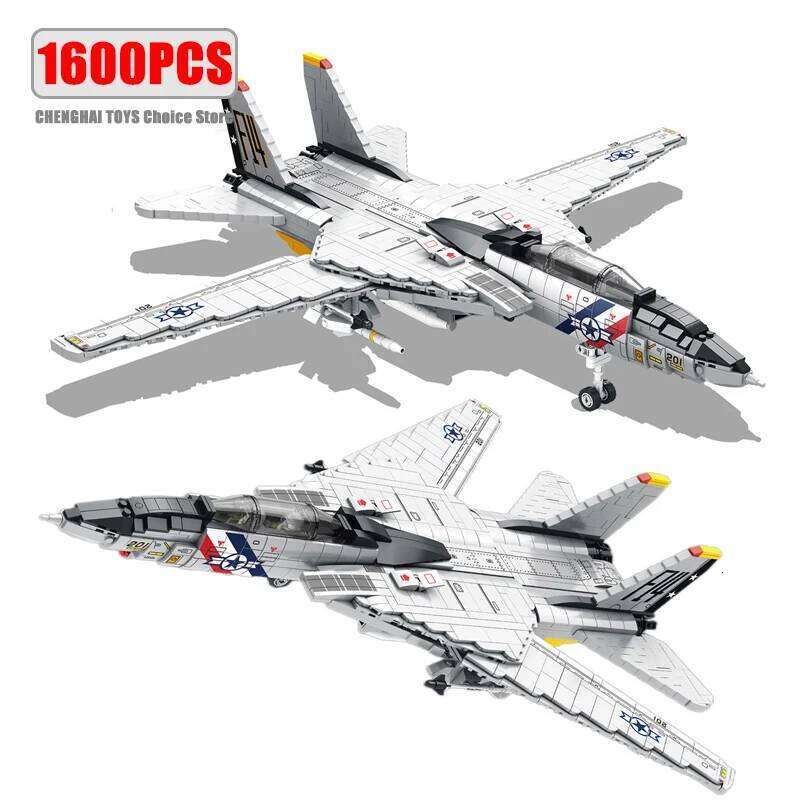 Military USA F-14 Airplane Tomcat Fighter Model Building Blocks DIY Large Aircrafts Weapons Bricks Kids Toys Boys Birthday Gifts Z260306
