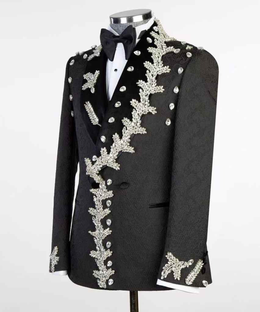Luxury Wedding Tuxedos Crystal 2 Piece Set Jacket Pant Men Suit Velvet Shawl Lapel Groom Business Blazers Customized