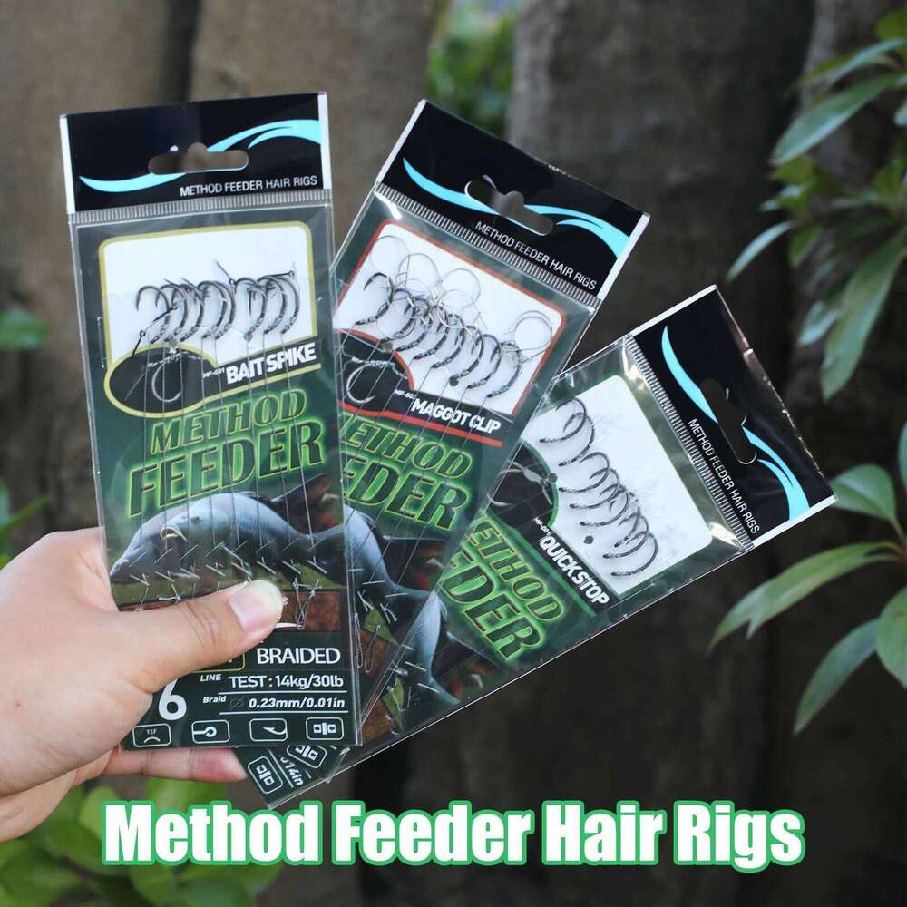 8PCS Premium Method Feeder Rig Bait Spike,Maggot Clip,Quick Stop - Pre-Tied, Strong Line Hair Rig, Sharp Hooks for Carp Fishing S260305