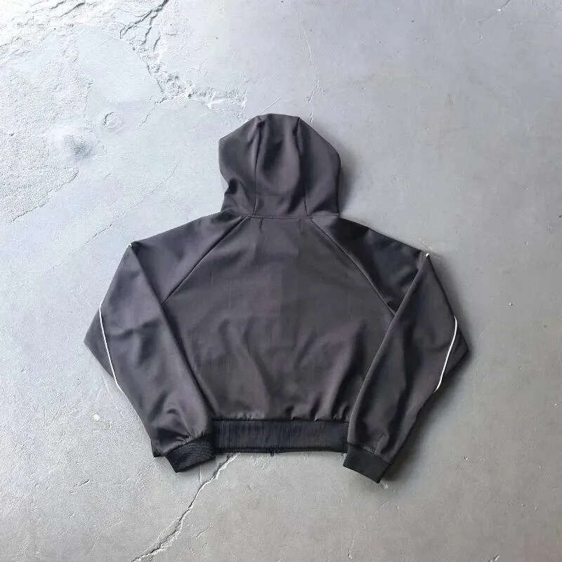 Hoodies Stripe Mowalola Short Design Loose Zipper Hoodie Winter High Quality Black Casual Outdoor Sports Jackets Pullovers Men's Clothing Daily O - view 5